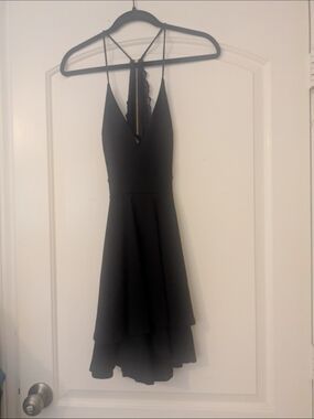 Navy Blue Spaghetti-Strap V-Neck Dress